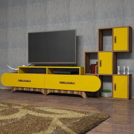 Hanah Home Flora S - Mueble de TV Nogal y Amarillo